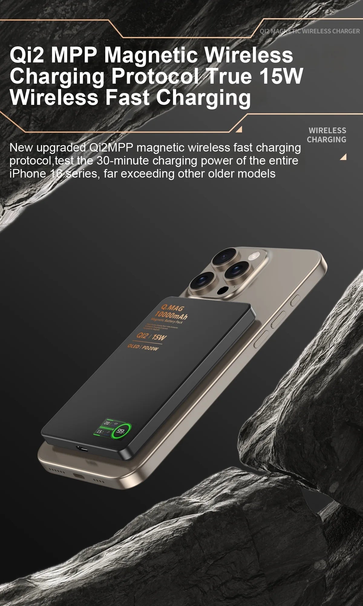 3 In 1 Magnetic Power Bank battery QI 15W Wireless Fast Charing With Intelligent  LCD Screen for iPhone 12-17 Pro Watch Airpods