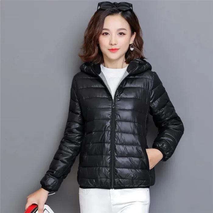 Glossy Winter Down Cotton Jacket 2024 Women Cotton-Padded Coat New Casual Ultra Light Hooded Parkas Short Warm Coat Female