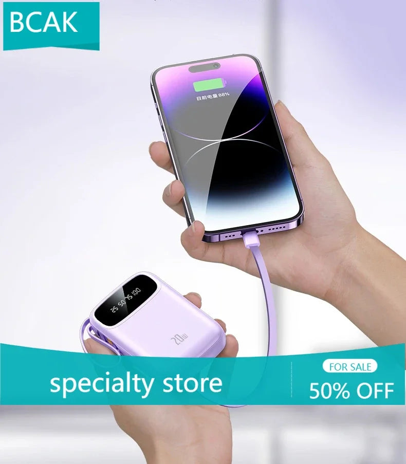 BCAK/ flagship store 200000 Milliampere Wholesale Power Bank with Built-in Cable, Mini, Portable, Fast Charging Mobile Power Sup