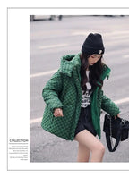 Winter Letter Print Hooded Jacket Women Clothing Trend Zipper Parkas Puffer Down Cotton Coats Design Vintage Windproof Outerwear