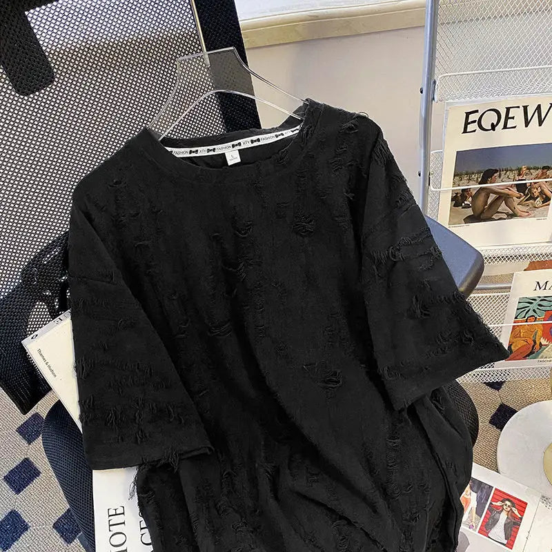 Embroidered Holes Short Sleeve T-Shirt Women Summer New Top