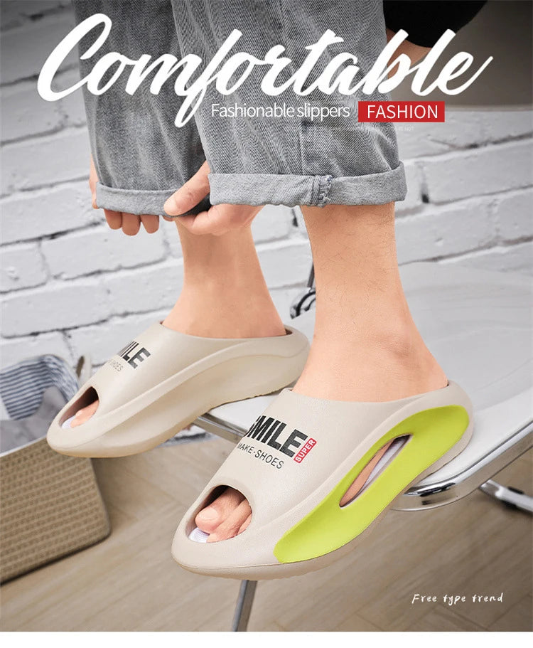 New Men Slippers Slides with a Sense High Aesthetic Value External Wear Anti Slip Thick Bottom, Beach Cool Slippers for Men