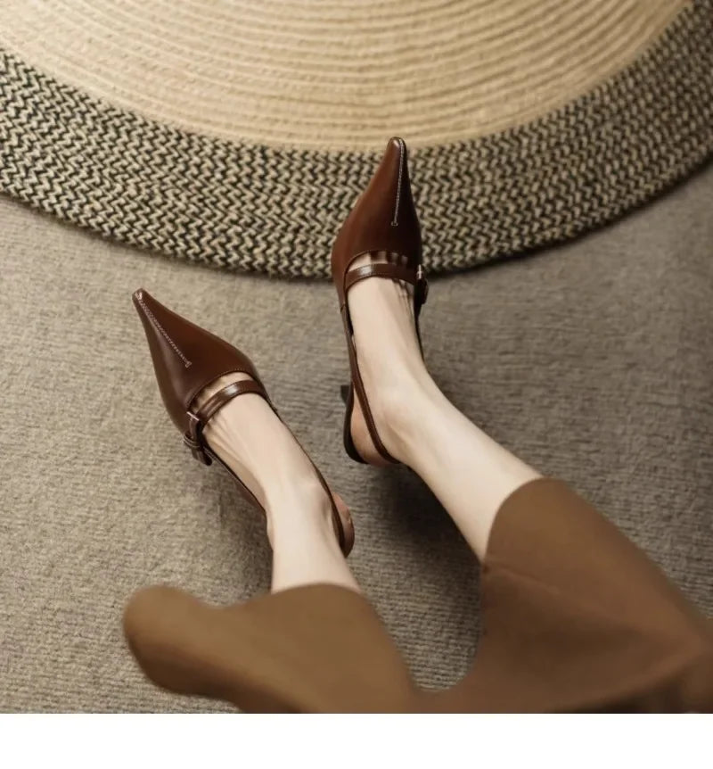 Women's Sandals 2025 Fashion Elegant Sexy Ladies Shoes Buckle Strap High Heels New Office and Career Retro Closed Toe Sandals