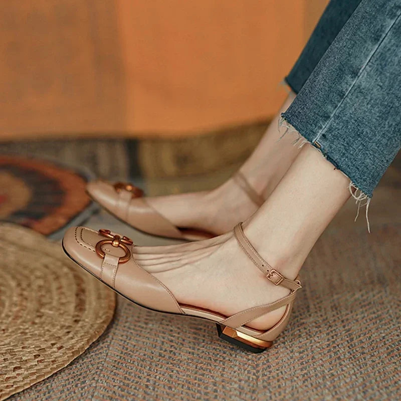 Women's Sandals 2023 Elegant Office Ladies Shoes and Sandals Women Casual Shoes Square Heel Sandals Slip On Woman Flats