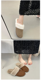 Fur Flats Women Cotton Slippers Fashion Warm Shoes Winter Short Plush Designer Cozy Woman Boots 2025 New Dress Mujer De Boots