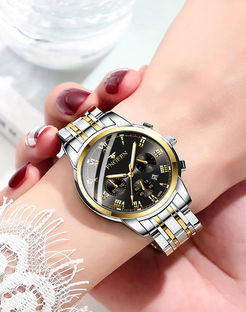 BINBOND 2pcs/Set Couple Watches Fashion Casual Men Ladies for Quartz Watch Lover Waterproof Stainless Steel Watch Valentine Gift