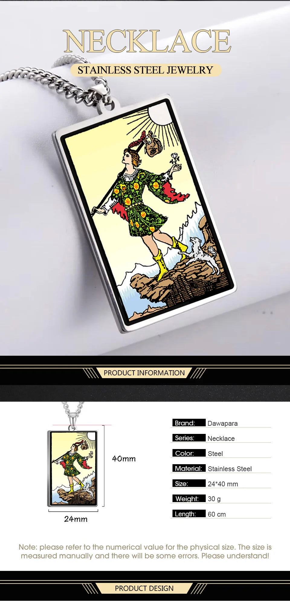 Dawapara 22 Styles Tarot Card Good Luck Amulet Necklace Sun Moon UV Colorful Pendant Stainless Steel Spiritual Jewelry