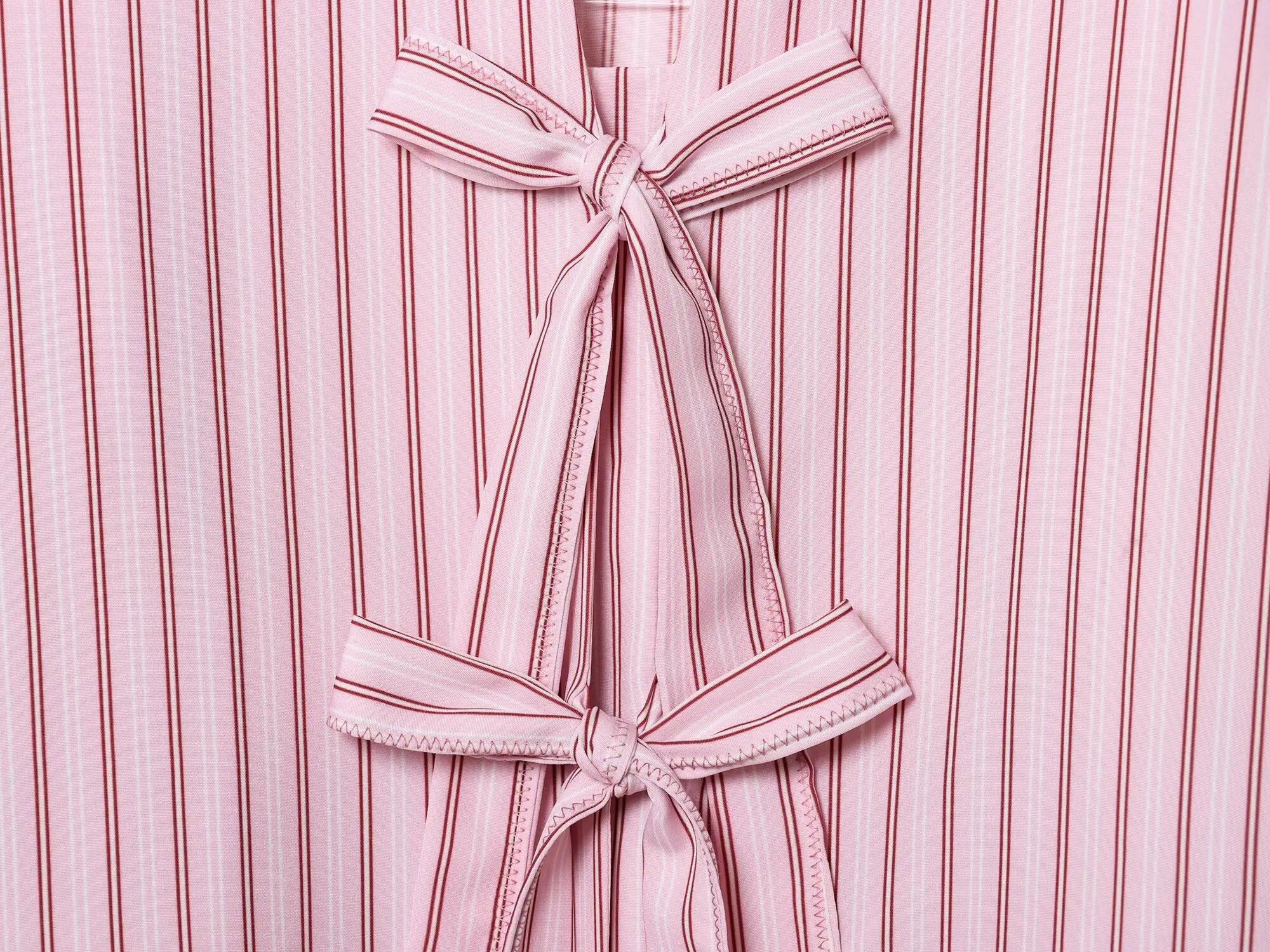 Women Striped Printed Lace-Up Shirt With Bow New Puff Long Sleeves V-Neck Hollow Out Blouses Sweet Ladies Fashion Tops