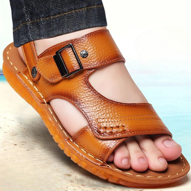 Slippers Shoes for Men Man Sandals Flat Genuine Leather Open Beach Indoor Ankle Wrap Number 41 Pvc V Daily Use New Fashion Eva