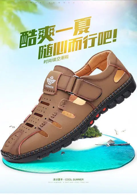 Men Sandals Leather 2024 Summer Breathable Casual Shoes for Man Slip on Clogs Outdoor Walking Shoes Non Slip Hand Made Sandalias