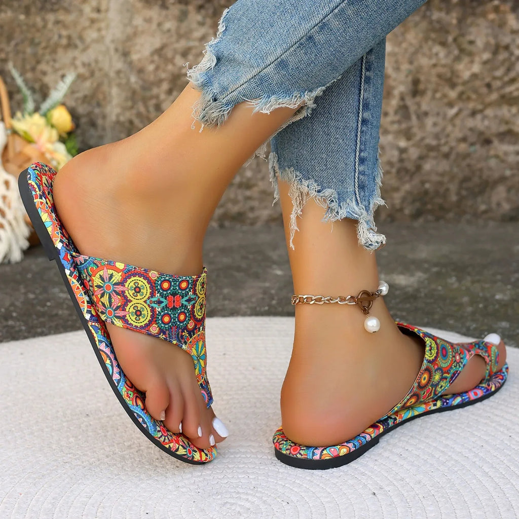 Women Slippers Bohemian Flower Pattern Sandals Casual Lightweight Shoes Flip Flops Fashion Big Size Slippers Home Slides Women