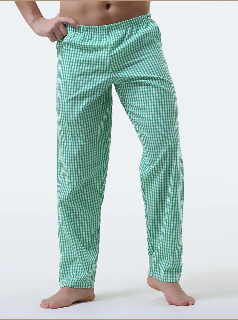 Pajama Pants Men's Pants Pure Cotton Home Pants Thin Summer Loose Plaid Cotton Home Pants Spring & Fall Air-Conditioned Pants
