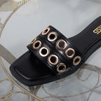 Women's slippers 2025 new summer wear casual hollow fashion Joker slippers square sandals light flat bottomed drag