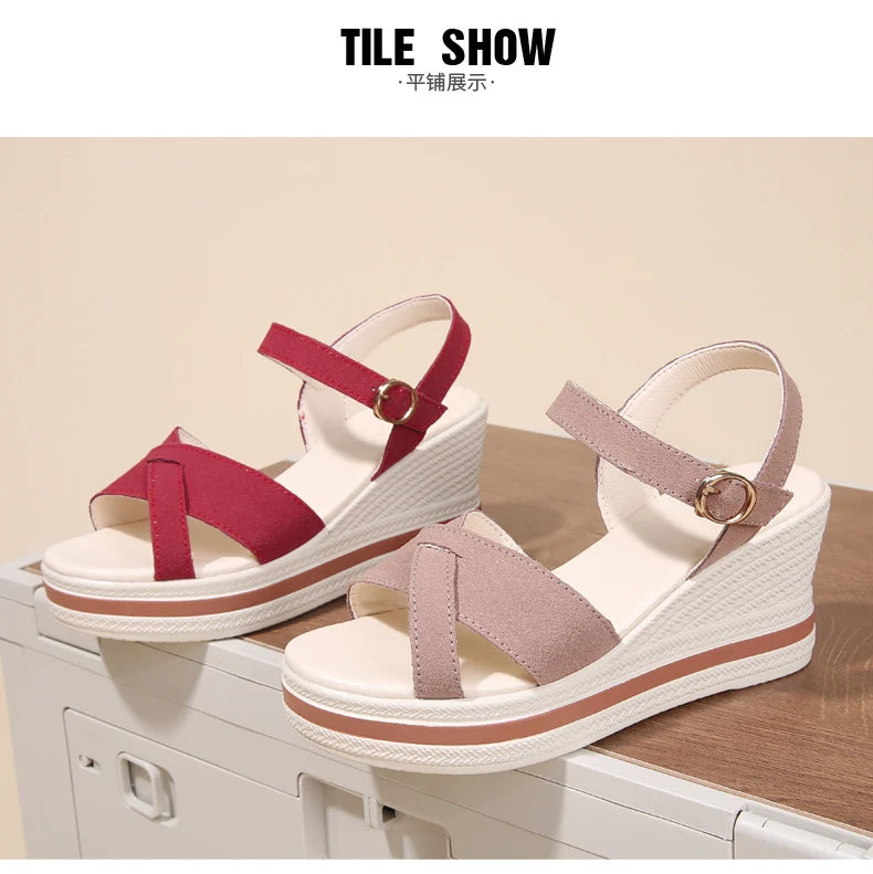 Women's Sandals Mix Color Wedges Heels Sandals Summer 2025 Shoes Woman Heeled Sandals Platform Summer Shoes Women Block Footwear