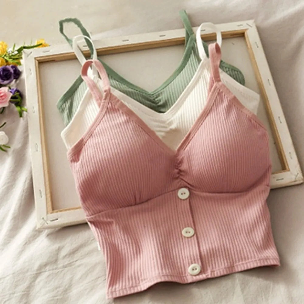 Women Knitted Tank Top Strap Vest Female Knitting Crop Top Chest Wrap Pure Cotton Underwear  Camisoles