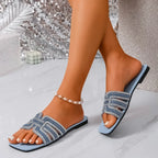 Women Slippers Lightweight Fashion Sexy Slippers Summer Casual Comfortable Shoes Women Square Toe Flat Heel Sandals Slides Women