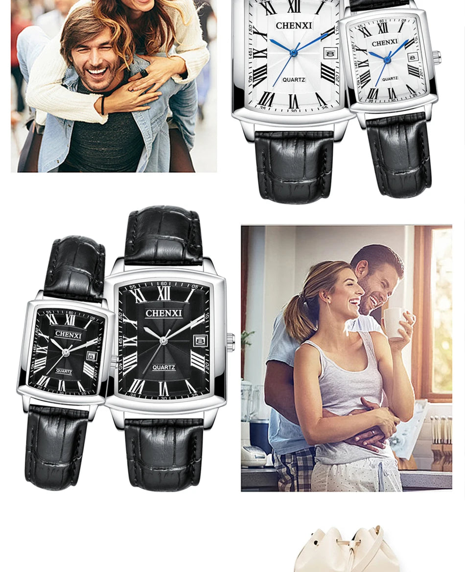 Couple Woman & Men Casual Watches Luxury Brand Square Dial Fashion Leather Strap Lover's Dress Quartz Watch Relogios Femininos