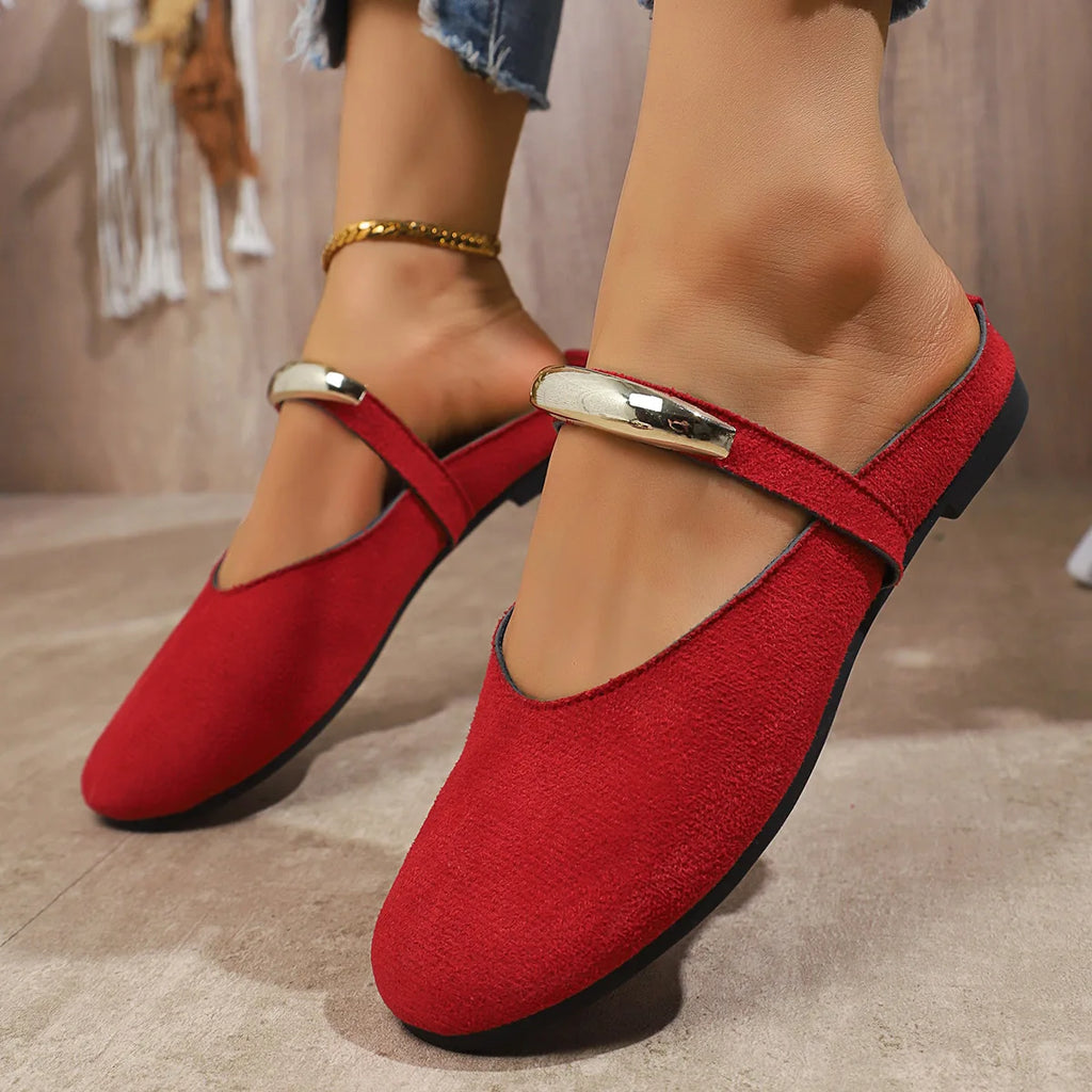 Women Slippers Flats Round Toe Mules Sandals Woman Casual Shoes 2025 Trend Summer Dress Slippers Suede Comfort Slides Women