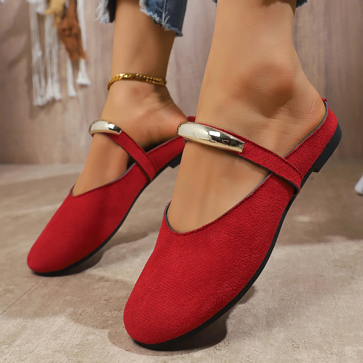 Women Slippers Flats Round Toe Mules Sandals Woman Casual Shoes 2025 Trend Summer Dress Slippers Suede Comfort Slides Women