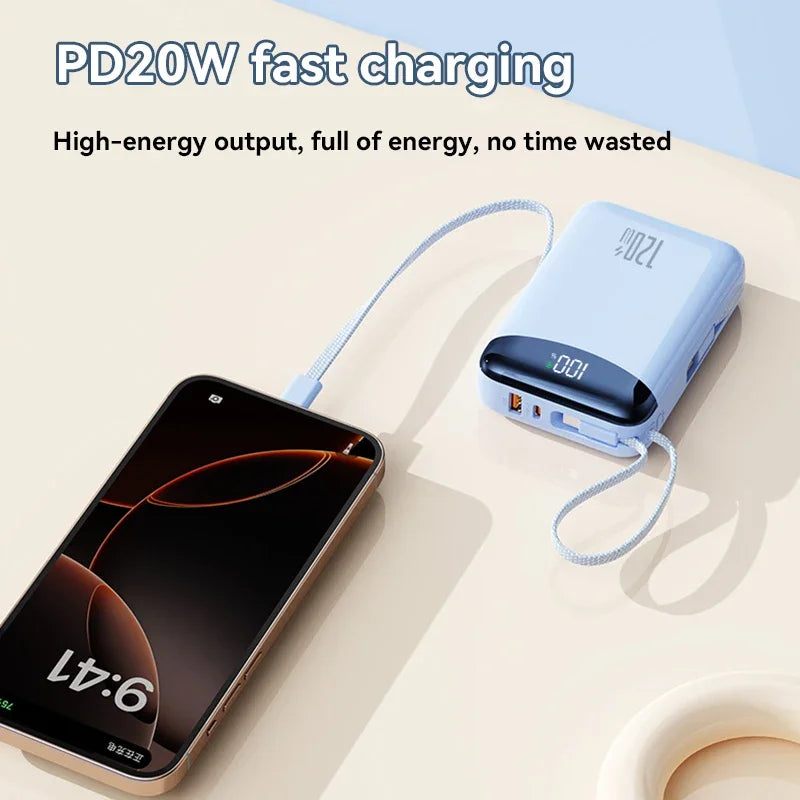 120W Fast Charging Power Bank 20000mAh Large Capacity Portable External Battery Comes with 2 Lines for IPhone Xiaomi Huawei New