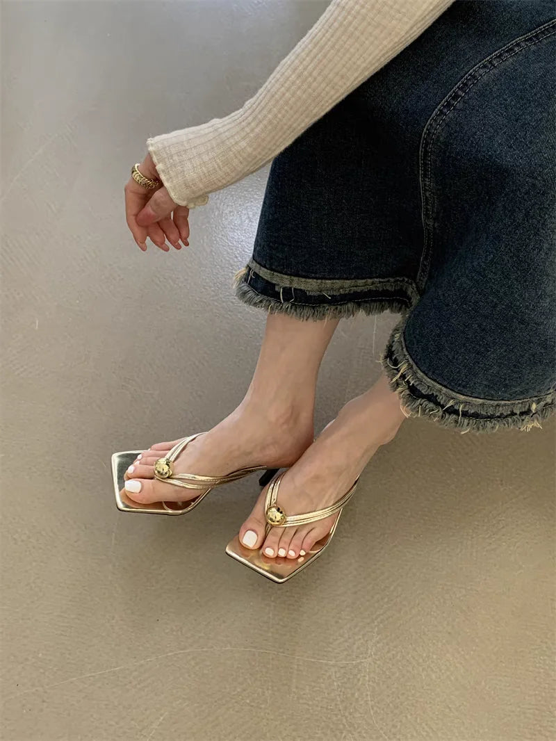 Women High Heels Slippers Designer Heeled Sandals Elegant Shoes Woman Summer 2025 Trend Fashion Fliop Flops Casual Slides Mujer