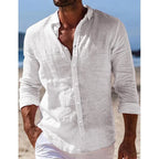 Men's Shirt Linen Shirt Summer Beach Shirt Button Solid Color Casual Daily Black White Pink Navy Blue Long Sleeve Lapel XS-6XL