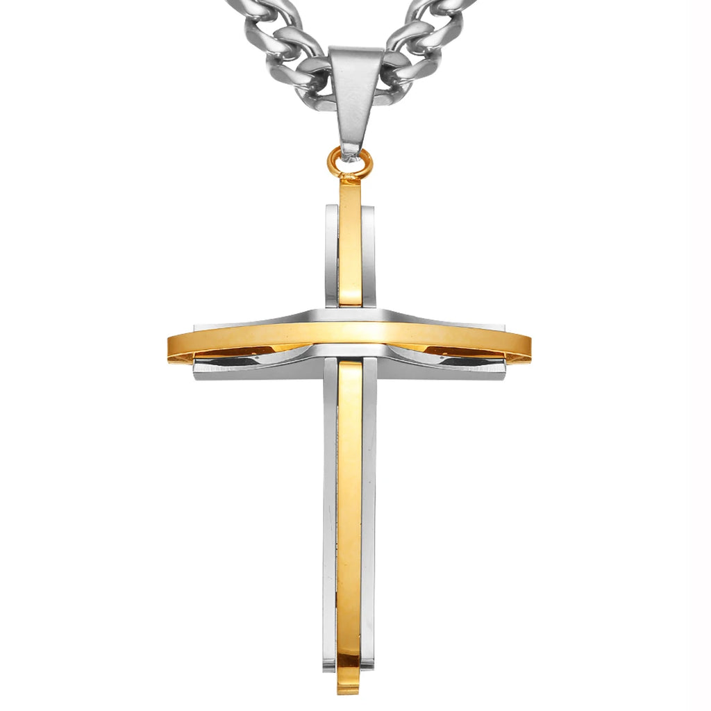 Vintage Cross Pendant Necklace Punk New Design Classic 316L Stainless Steel Curb Chain Men Women Necklace Jewelry