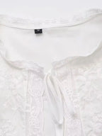 Women's Lace Embroidery Blouses, O Neck, Sleeveless, Front Tied, Female Shirts, Chic Tops, Fashion