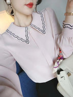 Women Embroidery Beaded Chic Luxury Design Shirts Spring Autumn Fashion Office Lady Blouse Solid Long Sleeve Tops Elegant Blusas