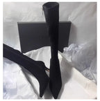 High Heels Women High Boots Suede Pointed Toe Elegant Knee High Shoes Woman Trend Fashion Sexy Pumps Party Chelsea Boots Mujer