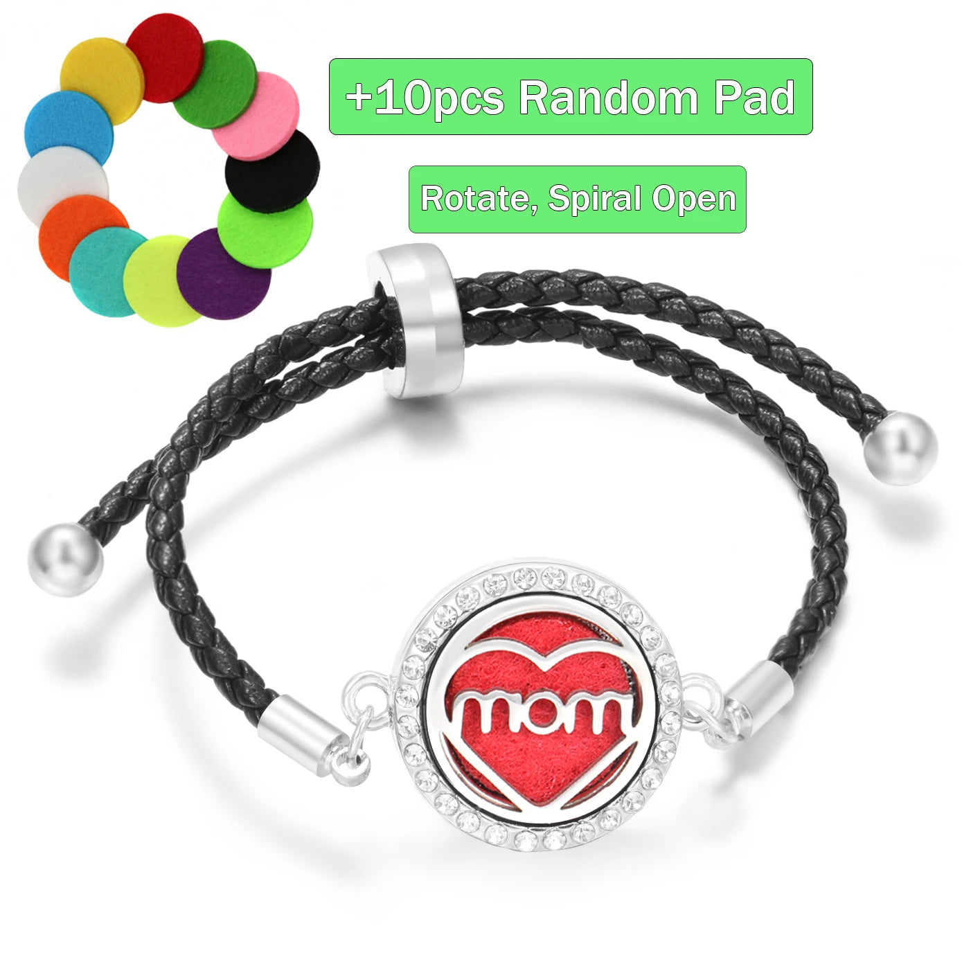 Aromatherapy Diffuser Flowers Rose Women Leather Perfume Bangle Essential Oil Locket Spiral Open Rhinestones Bracelet Jewelry