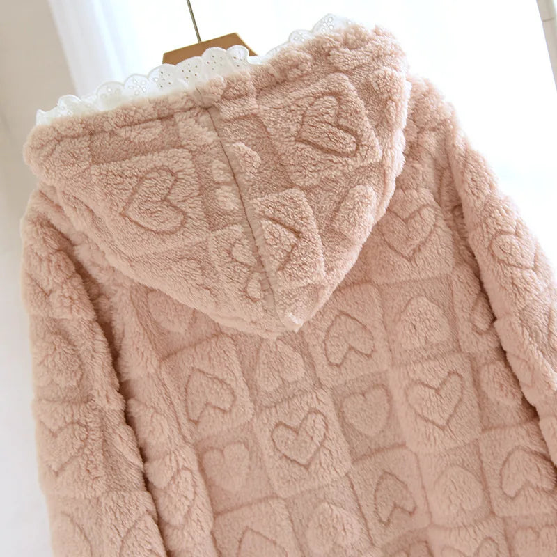 Autumn Winter Sleepwear For Sleeping Warm Hooded Robe Women Pajamas Bathrobe Woman Clothing Pijama Mujer Flannel Pyjama New Hot