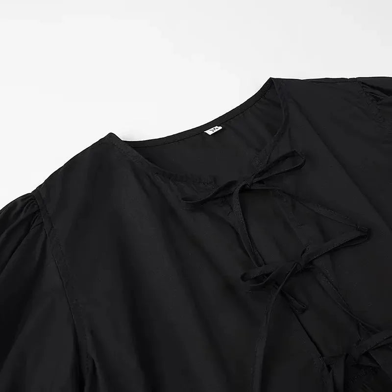 MUJER Ruffle Blouses Woman Puff Sleeve Shirts and Blouses for Women White Black Ruched Crop Top Female Ruched Women's Blouse