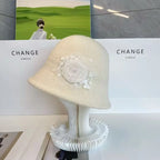 Winter Hats for Women New Handmade Flower Design  Bucket Hat Woman Elegant Fashionable Fisherman Hat Black Basin Cap Bonnet