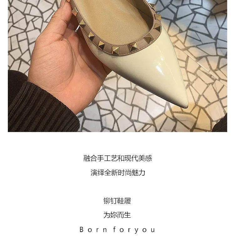 Women's Flat Shoes luxury woman shoes Leather Brand Rivet Flat Shoes Comfortable Casual Outdoor Pointed Toe Shallow Ladies shoes