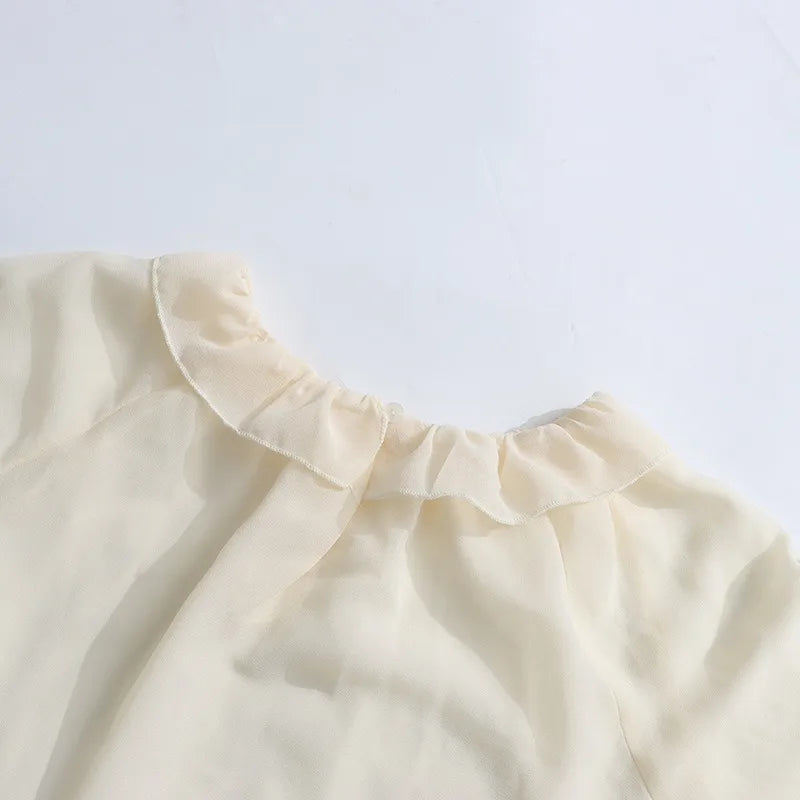 Solid Spliced Ruffles Loose Blouses For Women I Neck Long Sleeveless Temperament Minimalsit Shirts Female Fashion