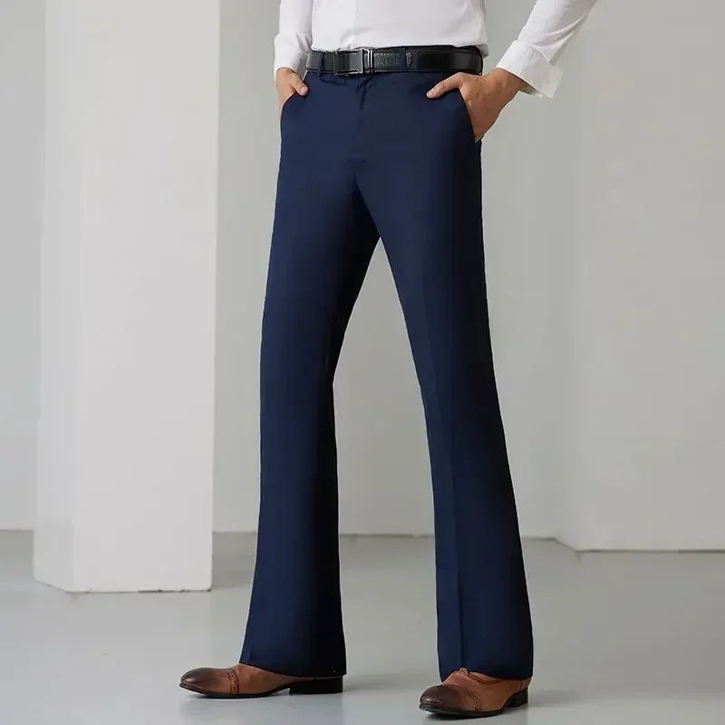 Man Suits Pants Draped Flared Fluid Tight Wide Leg Black Business Social Tailoring Bell Mouth Trousers for Men Up Formal Classic