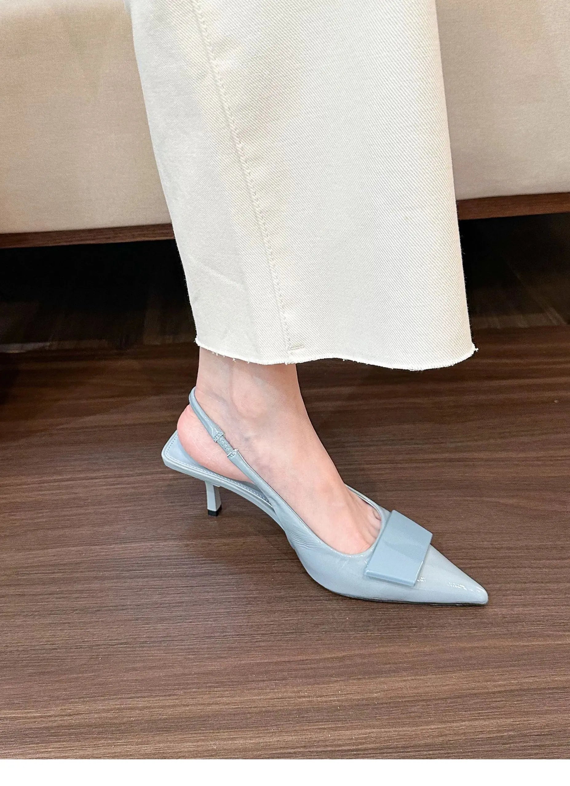 Womens Leather Slippers High Heels Shoes Party Pumps Woman Summer Sandals Women High Heel Slingback Sandal Shoes