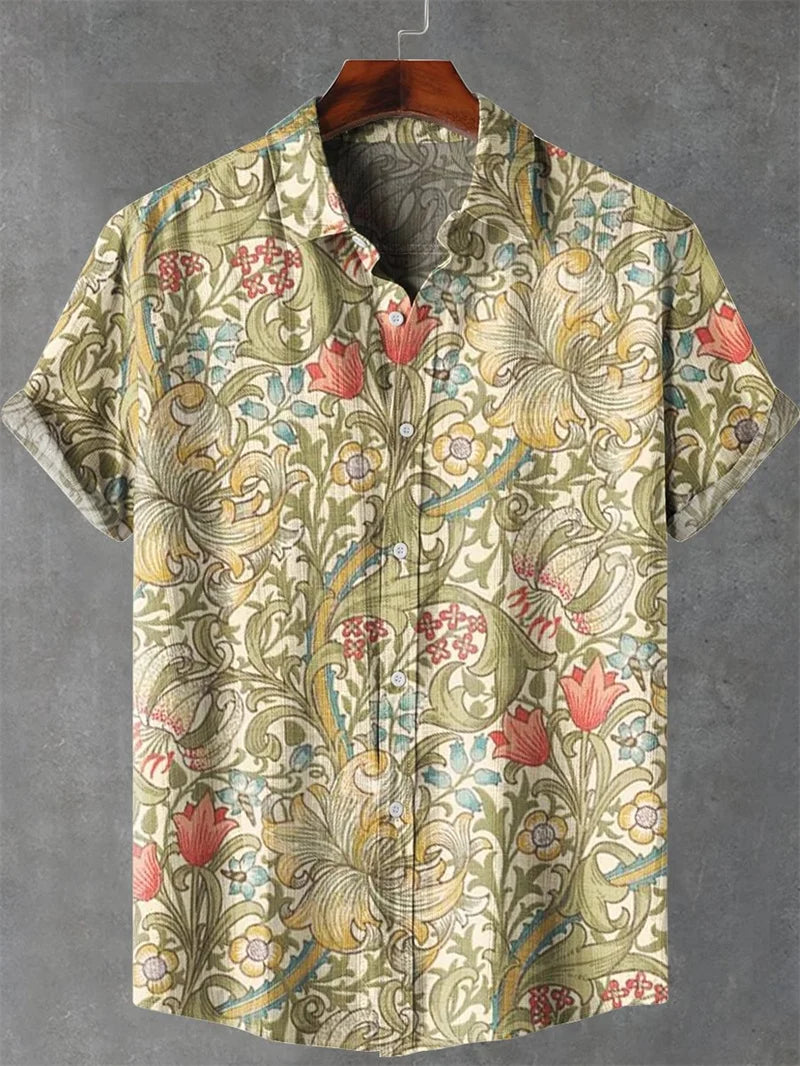 Men's shirt, marine animal printed clothing, beach vacation Hawaiian shirt, casual collar, fashionable short sleeved top, 2025