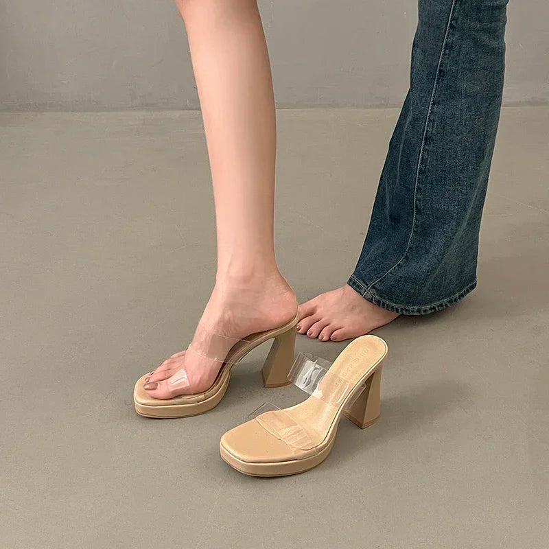 Women's Summer High Heels Sandals Sexy Fashion Open-toe Women Platform Mules Slippers Luxury Causal Elegant Ladies Clear Sandals