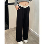 Pregnant woman's pants - Outerwear for autumn and winter: Wide-leg pants, nine-inch length, straight shape, with drawstrings.