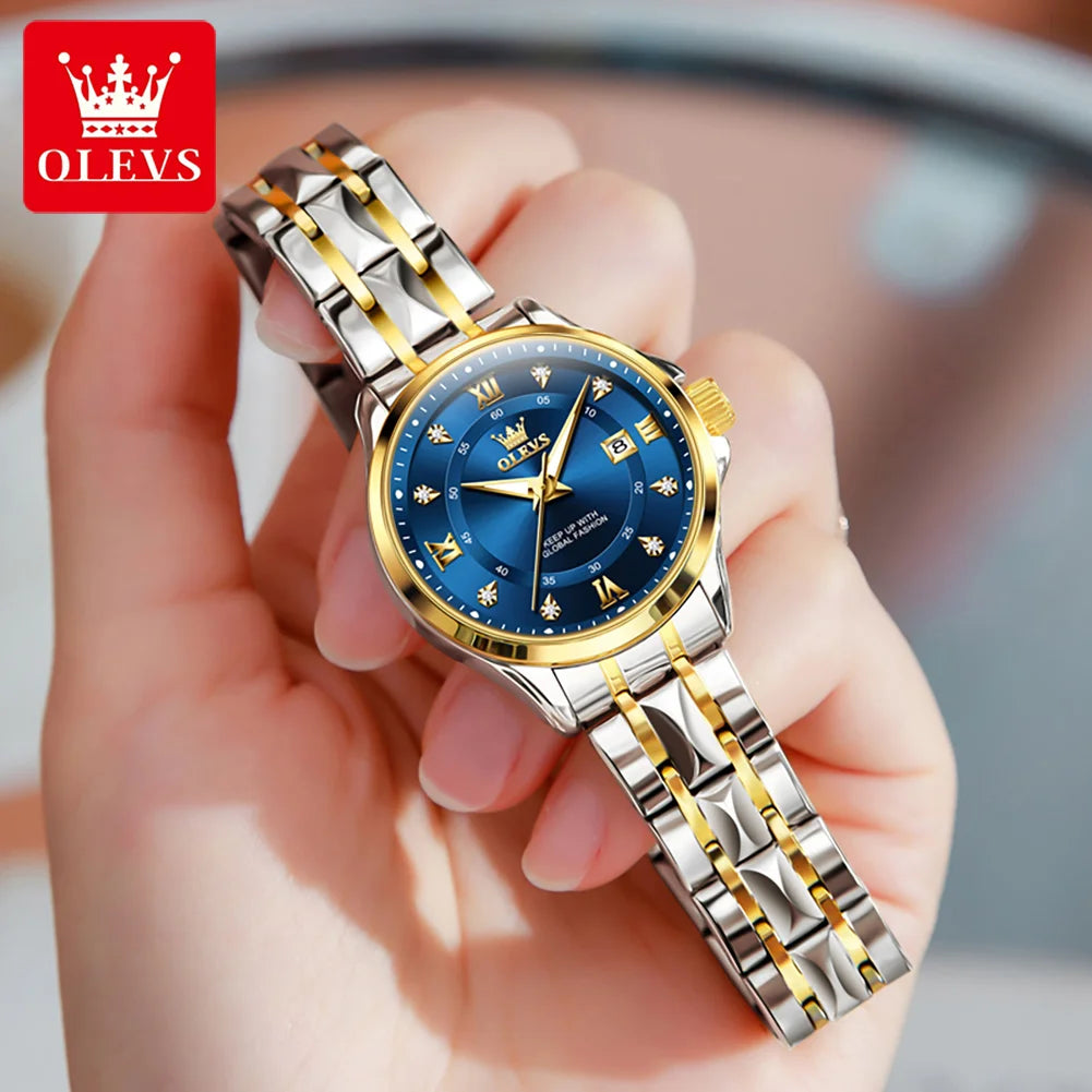 OLEVS 2906 Couple Watch Original Roman Scale Diamond Dial Luxury Quartz Watch For Men Women Rhombus Strap Waterproof Hand Clock