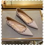 Woman Flats Pointed Toe 2025 Autumn Shallow Mouth Rivets Dress Fashion Flat Shoe Comfortable Patent Leather Outdoor Casual Shoes