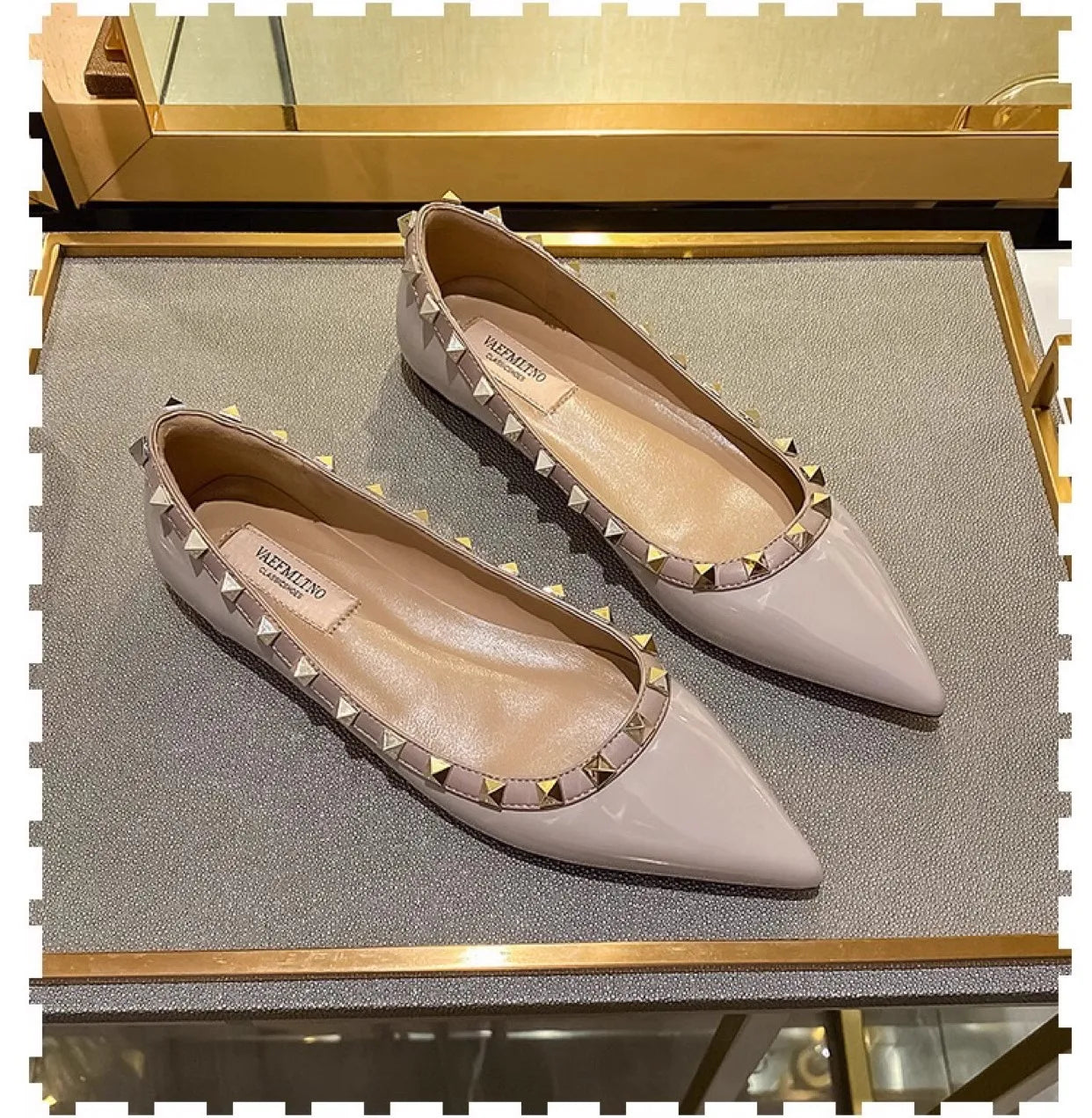 Woman Flats Pointed Toe 2025 Autumn Shallow Mouth Rivets Dress Fashion Flat Shoe Comfortable Patent Leather Outdoor Casual Shoes