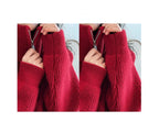 Autumn Winter  Zipper Sweaters Women Solid Color High Neck Knitted Pullover Solid Red Loose Turndown Collar Women's Turtleneck
