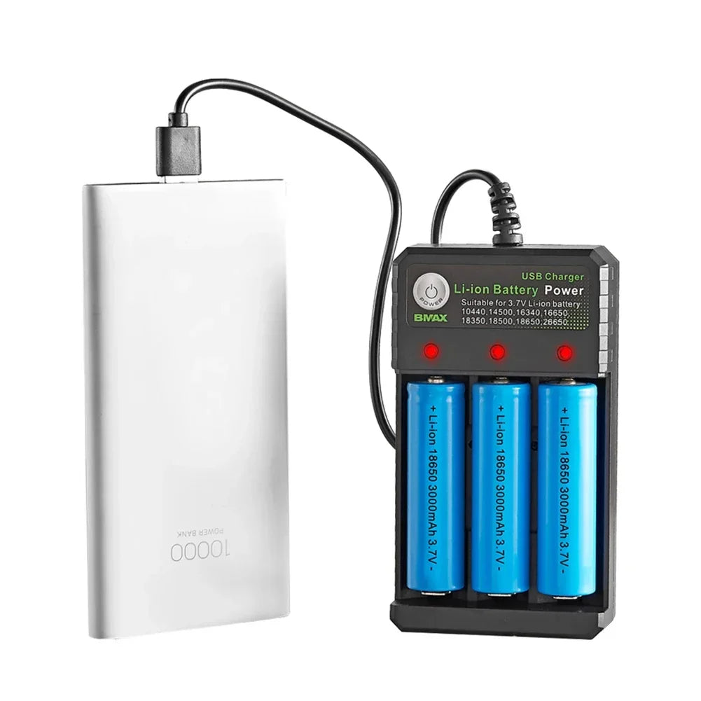 Smart 18650 Charger 3 Slots 4.2V Li-ion Battery USB Independent Charging 18650 18500 14500 16650 26650 Lithium Battery Charger