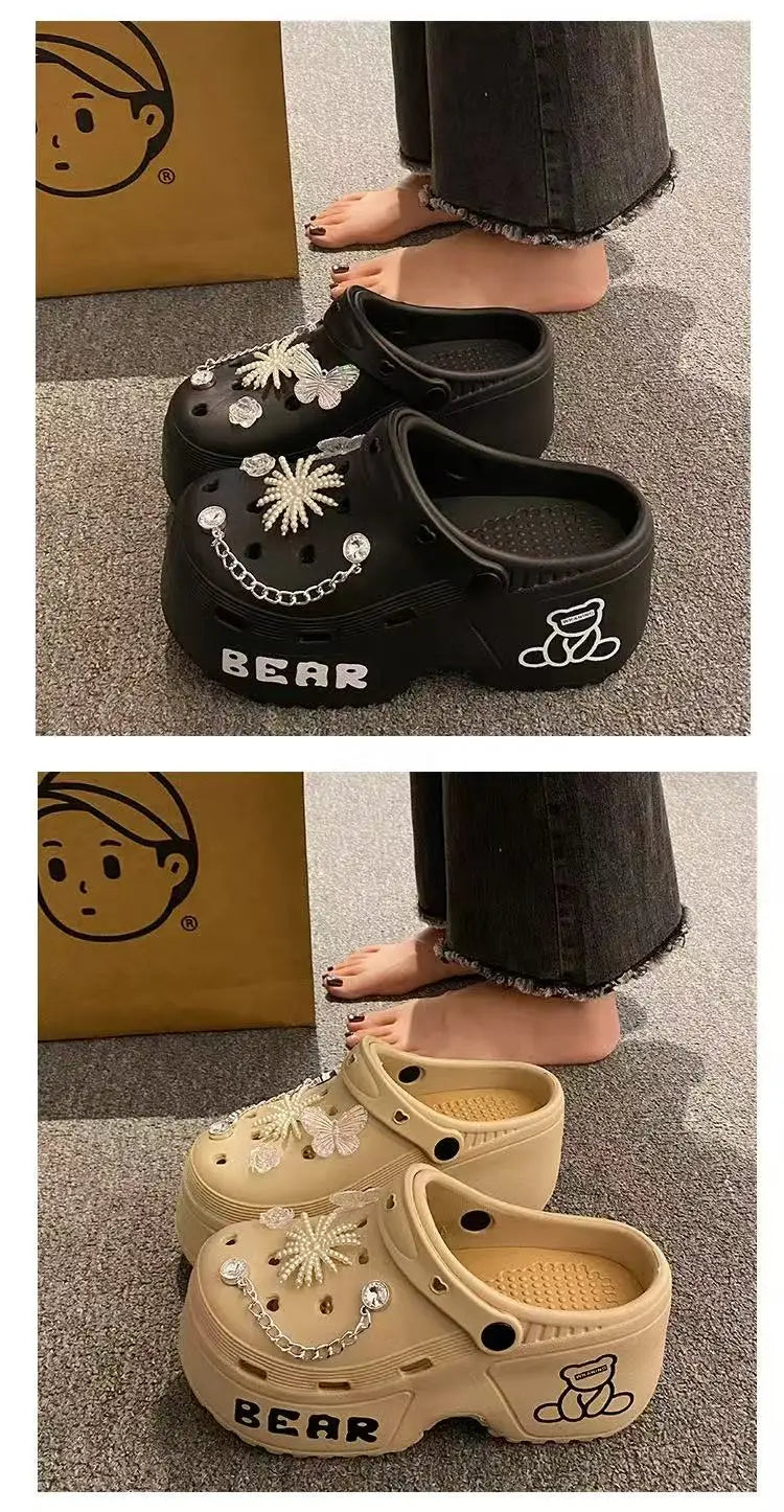 Women Slippers Cute Cartoon Platform Fashion Clogs Summer Shoes Woman Beach Slides Thick Bottom DIY Flower Female Street Sandals