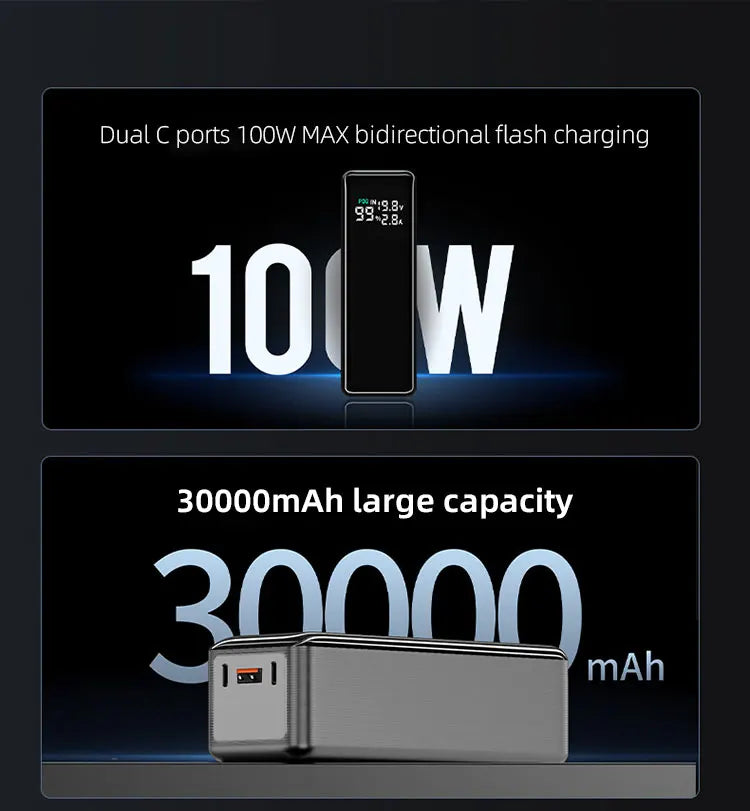 160W Power Bank 30000mah TFT Digital Display PD100W PD QC SCP PD80W+PD80W Laptop Phone Earphone Portable Two Way Fast Charging