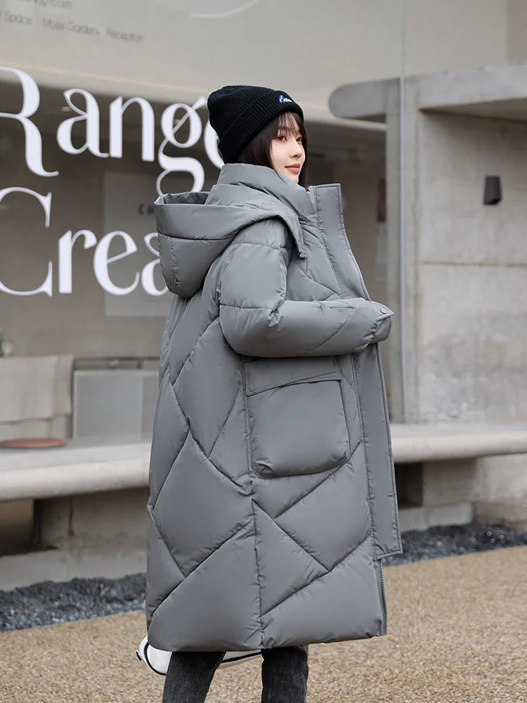 Vielleicht 2024 Snow Wear New Solid Winter Coat for Women Down Jacket Warm Casual Loose Hooded Winter Women Jacket Long Parkas