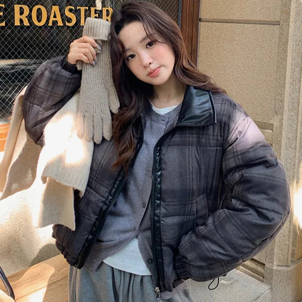 2025 New Korean Winter Women Down Cotton Jacket Parkas Short Cotton Padded Turn Down Collar Ladies Quilted Outerwear